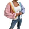 imageSHENHE Womens Color Block Open Front Long Sleeve Ribbed Knit Cropped Cardigan SweatersMulticolor