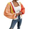 imageSHENHE Womens Color Block Open Front Long Sleeve Ribbed Knit Cropped Cardigan SweatersOrange and Red