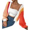 imageSHENHE Womens Color Block Open Front Long Sleeve Ribbed Knit Cropped Cardigan SweatersOrange and Red