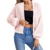 imageSHENHE Womens Color Block Open Front Long Sleeve Ribbed Knit Cropped Cardigan SweatersPink