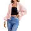 imageSHENHE Womens Color Block Open Front Long Sleeve Ribbed Knit Cropped Cardigan SweatersPink