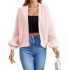 imageSHENHE Womens Color Block Open Front Long Sleeve Ribbed Knit Cropped Cardigan SweatersPink