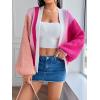 imageSHENHE Womens Color Block Open Front Long Sleeve Ribbed Knit Cropped Cardigan SweatersPink With Cami