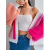imageSHENHE Womens Color Block Open Front Long Sleeve Ribbed Knit Cropped Cardigan SweatersPink With Cami