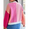imageSHENHE Womens Color Block Open Front Long Sleeve Ribbed Knit Cropped Cardigan SweatersPink With Cami