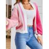 imageSHENHE Womens Color Block Open Front Long Sleeve Ribbed Knit Cropped Cardigan SweatersPink and White