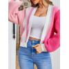 imageSHENHE Womens Color Block Open Front Long Sleeve Ribbed Knit Cropped Cardigan SweatersPink and White