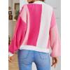 imageSHENHE Womens Color Block Open Front Long Sleeve Ribbed Knit Cropped Cardigan SweatersPink and White