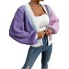 imageSHENHE Womens Color Block Open Front Long Sleeve Ribbed Knit Cropped Cardigan SweatersPurple and Blue