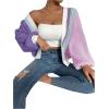 imageSHENHE Womens Color Block Open Front Long Sleeve Ribbed Knit Cropped Cardigan SweatersPurple and Blue