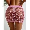 imageSHENHE Womens Crochet Bikini Cover Up Sequin Hollow Out Beach Mini Skirt Swimsuit Cover UpsPink