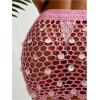 imageSHENHE Womens Crochet Bikini Cover Up Sequin Hollow Out Beach Mini Skirt Swimsuit Cover UpsPink