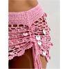 imageSHENHE Womens Crochet Bikini Cover Up Sequin Hollow Out Beach Mini Skirt Swimsuit Cover UpsPink