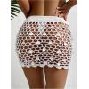 imageSHENHE Womens Crochet Bikini Cover Up Sequin Hollow Out Beach Mini Skirt Swimsuit Cover UpsWhite