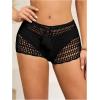 imageSHENHE Womens Crochet Coverups Hollow Out Tie Waist See Through Boho ShortsBlack