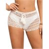 imageSHENHE Womens Crochet Coverups Hollow Out Tie Waist See Through Boho ShortsWhite