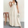 imageSHENHE Womens Deep V Neck Tie Knot Backless Halter Dress A Line Flowy Ruffle Maxi DressBeige