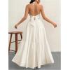 imageSHENHE Womens Deep V Neck Tie Knot Backless Halter Dress A Line Flowy Ruffle Maxi DressBeige