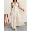 imageSHENHE Womens Deep V Neck Tie Knot Backless Halter Dress A Line Flowy Ruffle Maxi DressBeige