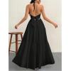 imageSHENHE Womens Deep V Neck Tie Knot Backless Halter Dress A Line Flowy Ruffle Maxi DressBlack