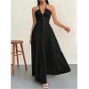 imageSHENHE Womens Deep V Neck Tie Knot Backless Halter Dress A Line Flowy Ruffle Maxi DressBlack