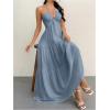 imageSHENHE Womens Deep V Neck Tie Knot Backless Halter Dress A Line Flowy Ruffle Maxi DressDusty Blue