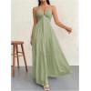 imageSHENHE Womens Deep V Neck Tie Knot Backless Halter Dress A Line Flowy Ruffle Maxi DressGreen