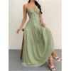 imageSHENHE Womens Deep V Neck Tie Knot Backless Halter Dress A Line Flowy Ruffle Maxi DressGreen
