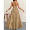 imageSHENHE Womens Deep V Neck Tie Knot Backless Halter Dress A Line Flowy Ruffle Maxi DressKhaki