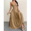 imageSHENHE Womens Deep V Neck Tie Knot Backless Halter Dress A Line Flowy Ruffle Maxi DressKhaki