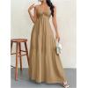 imageSHENHE Womens Deep V Neck Tie Knot Backless Halter Dress A Line Flowy Ruffle Maxi DressKhaki