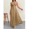 imageSHENHE Womens Deep V Neck Tie Knot Backless Halter Dress A Line Flowy Ruffle Maxi DressKhaki