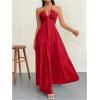 imageSHENHE Womens Deep V Neck Tie Knot Backless Halter Dress A Line Flowy Ruffle Maxi DressRed