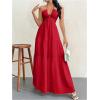 imageSHENHE Womens Deep V Neck Tie Knot Backless Halter Dress A Line Flowy Ruffle Maxi DressRed