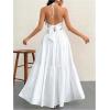 imageSHENHE Womens Deep V Neck Tie Knot Backless Halter Dress A Line Flowy Ruffle Maxi DressWhite