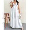 imageSHENHE Womens Deep V Neck Tie Knot Backless Halter Dress A Line Flowy Ruffle Maxi DressWhite