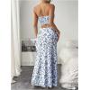 imageSHENHE Womens Floral 2 Piece Outfits Smocked Crop Tube Top and Ruched Ruffle Slit Maxi Skirt SetBlue and White