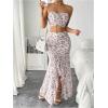 imageSHENHE Womens Floral 2 Piece Outfits Smocked Crop Tube Top and Ruched Ruffle Slit Maxi Skirt SetPink and White