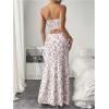 imageSHENHE Womens Floral 2 Piece Outfits Smocked Crop Tube Top and Ruched Ruffle Slit Maxi Skirt SetPink and White