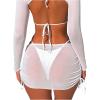 imageSHENHE Womens Mesh Swim Cover Up Skirt Drawstring Sheer Beach Mini Skirt CoverupPure White