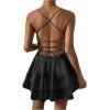 imageSHENHE Womens Open Back Layered Flowy Criss Cross Strappy Backless Sexy Party Mini DressBlack