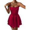 imageSHENHE Womens Open Back Layered Flowy Criss Cross Strappy Backless Sexy Party Mini DressBurgundy