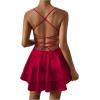 imageSHENHE Womens Open Back Layered Flowy Criss Cross Strappy Backless Sexy Party Mini DressBurgundy
