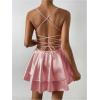 imageSHENHE Womens Open Back Layered Flowy Criss Cross Strappy Backless Sexy Party Mini DressPink