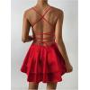 imageSHENHE Womens Open Back Layered Flowy Criss Cross Strappy Backless Sexy Party Mini DressRed