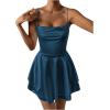 imageSHENHE Womens Open Back Layered Flowy Criss Cross Strappy Backless Sexy Party Mini DressTeal Blue
