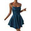 imageSHENHE Womens Open Back Layered Flowy Criss Cross Strappy Backless Sexy Party Mini DressTeal Blue