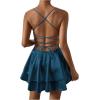 imageSHENHE Womens Open Back Layered Flowy Criss Cross Strappy Backless Sexy Party Mini DressTeal Blue