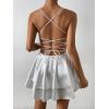 imageSHENHE Womens Open Back Layered Flowy Criss Cross Strappy Backless Sexy Party Mini DressWhite