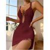 imageSHENHE Womens Ribbed Deep V Neck Floral Print Lace Trim Sexy Nightgown Chemise Slip DressBurgundy